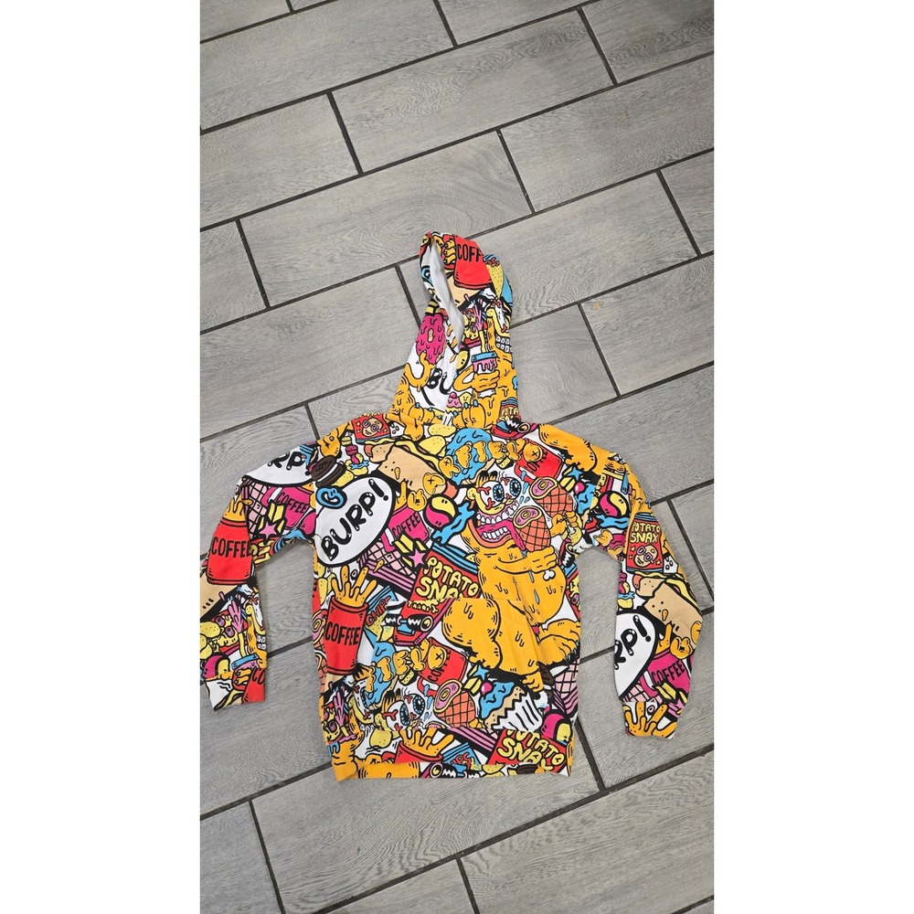 Kids H&M Graphic Print Hoodie Yellow Cartoon Funky Art All Over Print 12-14Yβ
